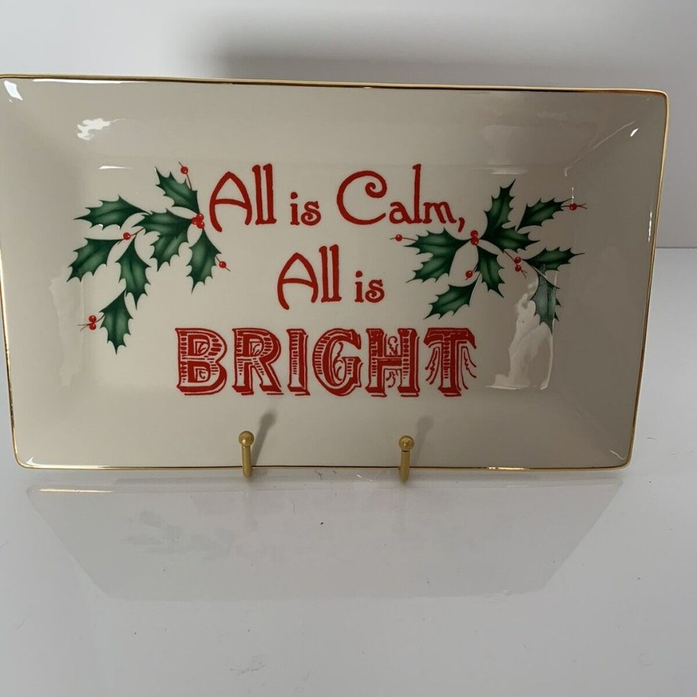 NIB Lenox Winter Greetings All is Calm All is Bright Sentiment Tray Ceramic
